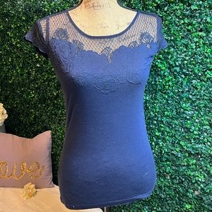 H&M Navy Blue blouse-shirt with lace on top, size Small